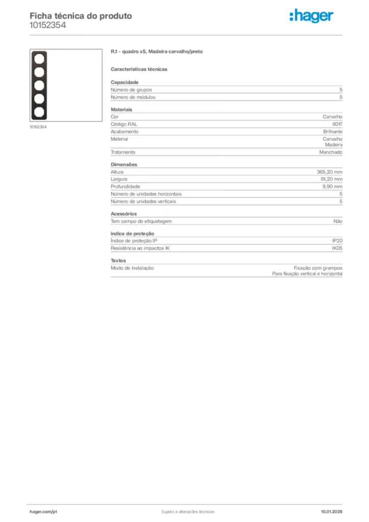 Imagem Hager Ficha técnica do produto 10152354 | Hager Portugal