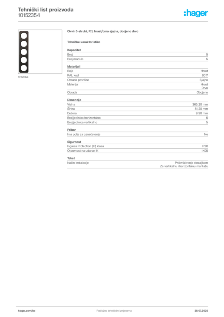 Slika Hager Product data sheet 10152354  | Hager