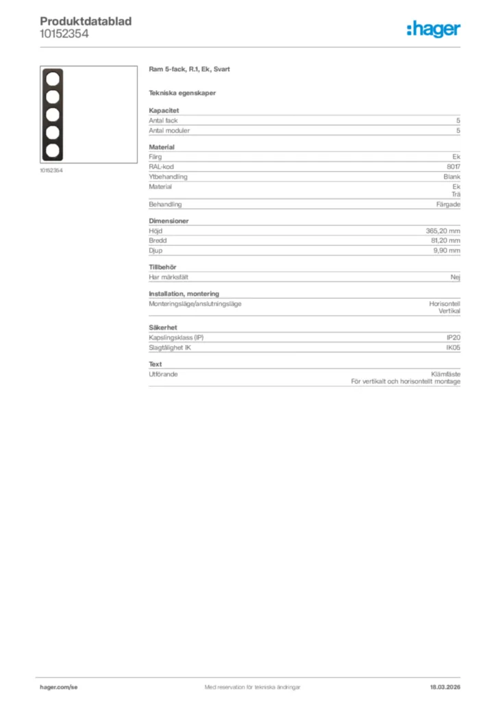 Bild Hager Produktdatablad 10152354 | Hager Sverige