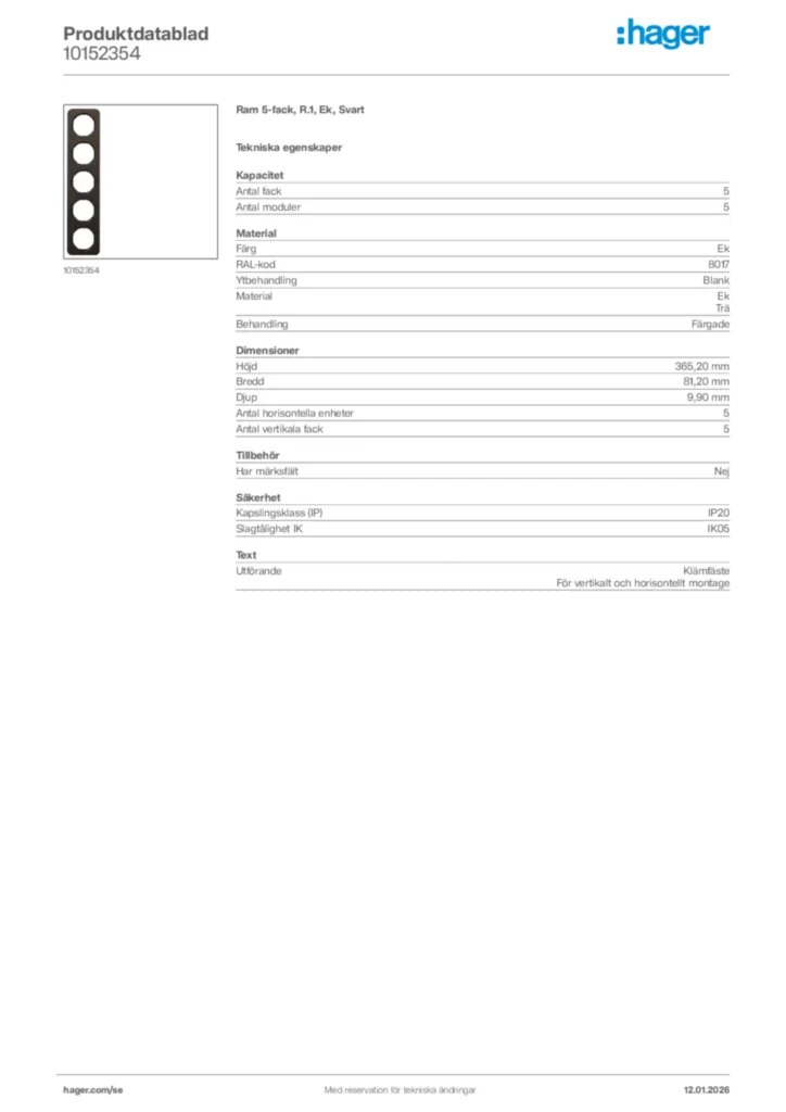 Bild Hager Produktdatablad 10152354 | Hager Sverige