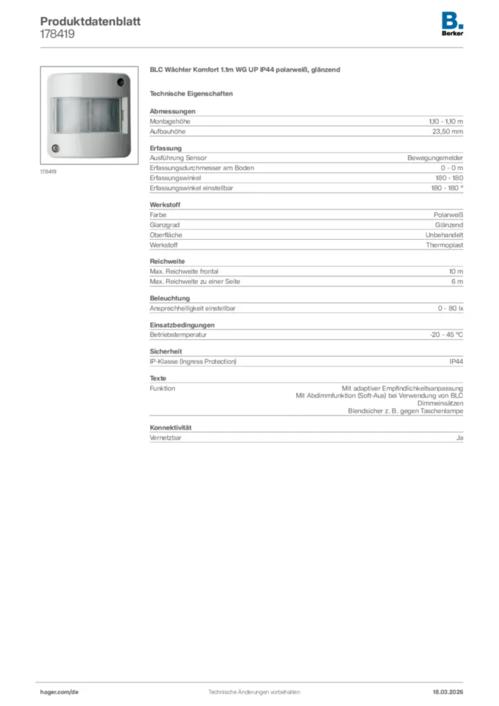 Bild Berker Produktdatenblatt 178419 | Hager Deutschland