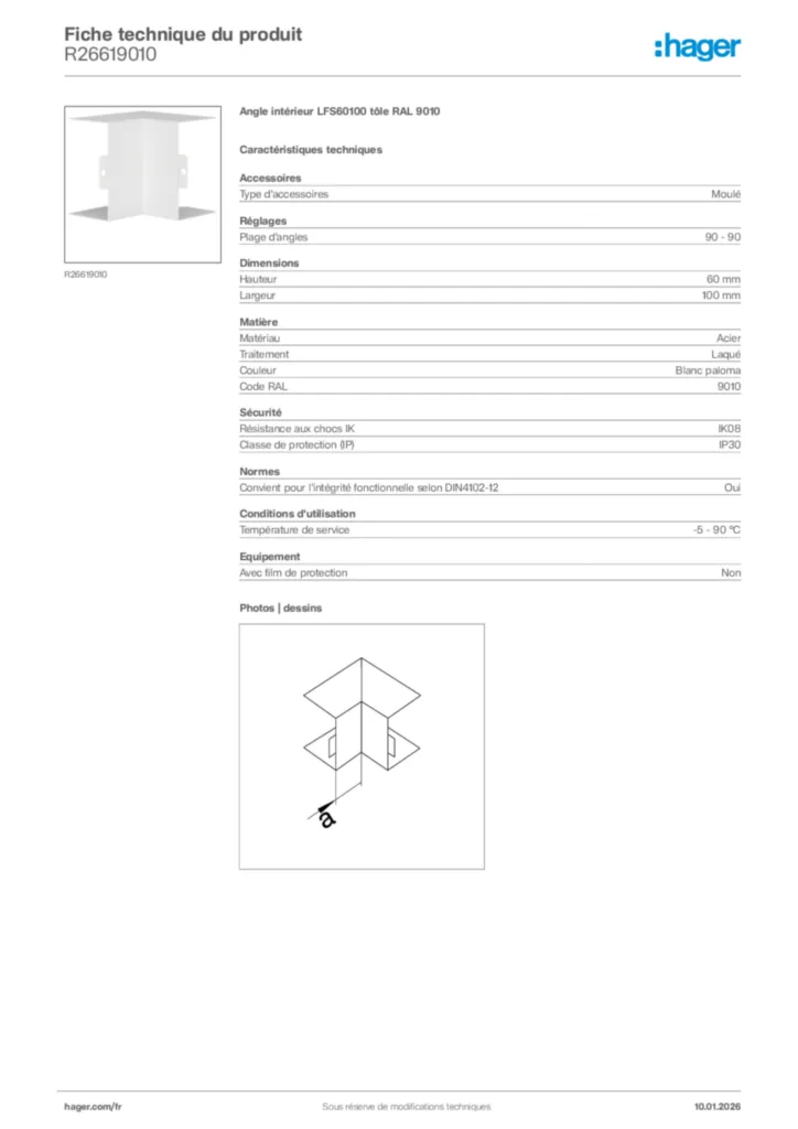 Image Hager Fiche technique du produit R26619010 | Hager France