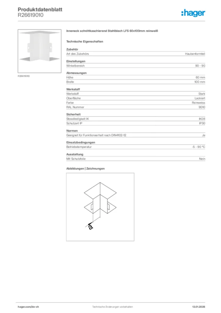 Bild Hager Produktdatenblatt R26619010 | Hager Schweiz