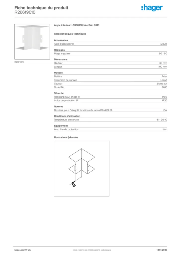 Image Hager Fiche technique du produit R26619010 | Hager Suisse