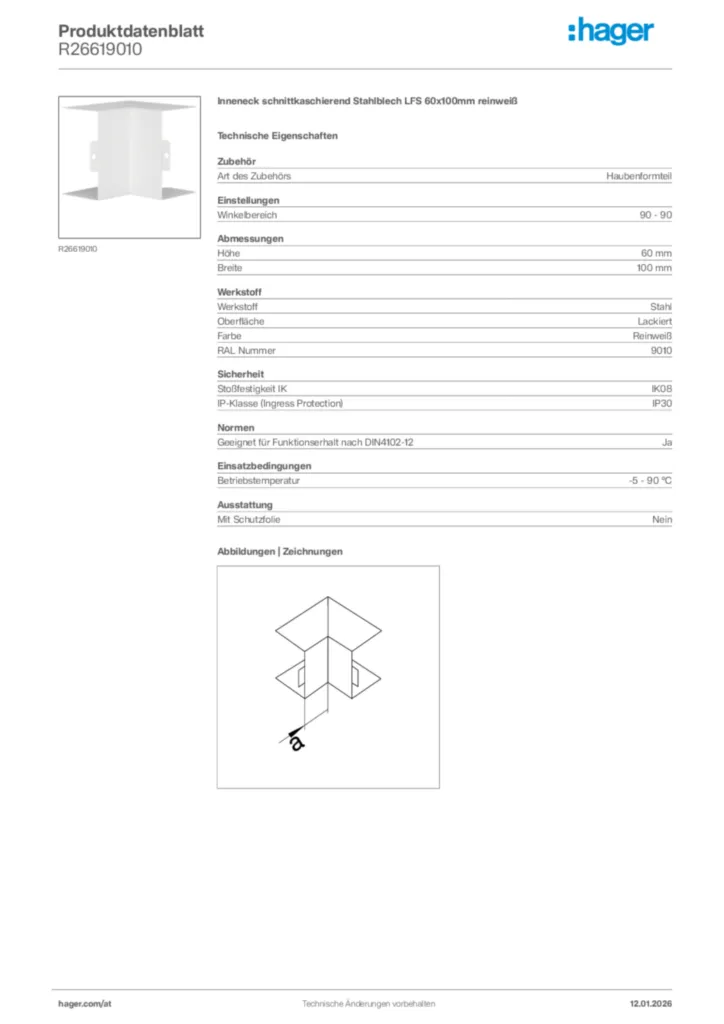 Bild Hager Produktdatenblatt R26619010 | Hager Deutschland