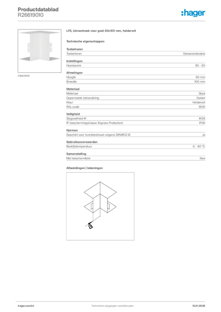Afbeelding Hager Productdatablad R26619010 | Hager Nederland