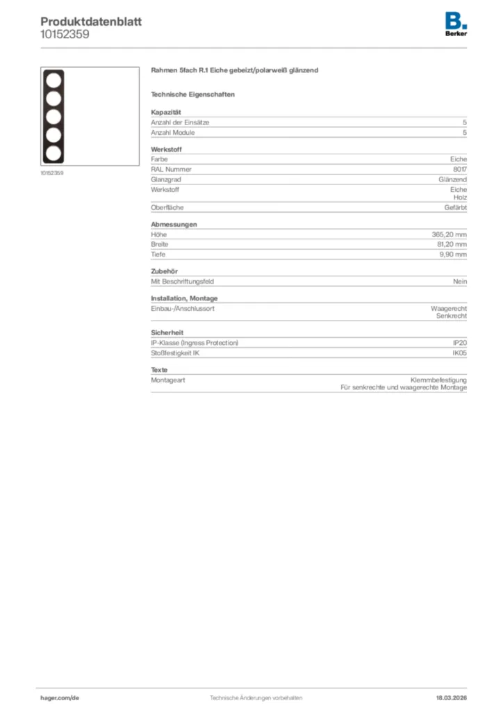 Bild Berker Produktdatenblatt 10152359 | Hager Deutschland