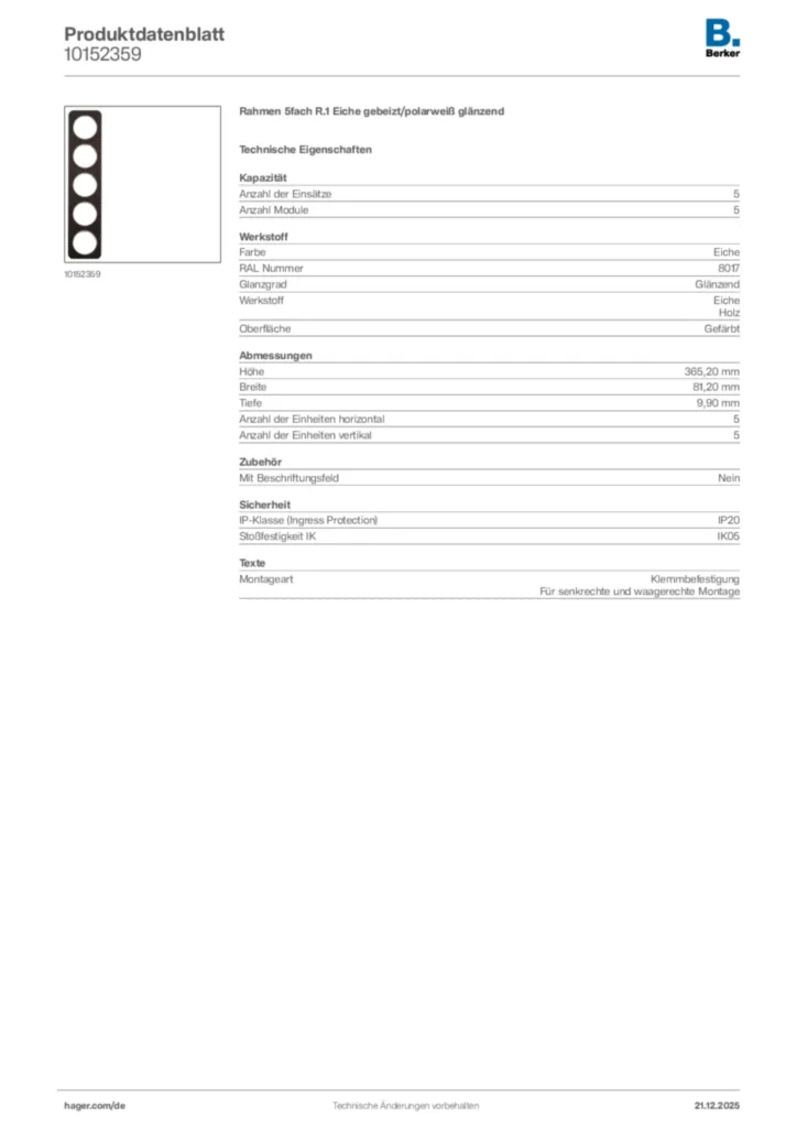 Bild Berker Produktdatenblatt 10152359 | Hager Deutschland