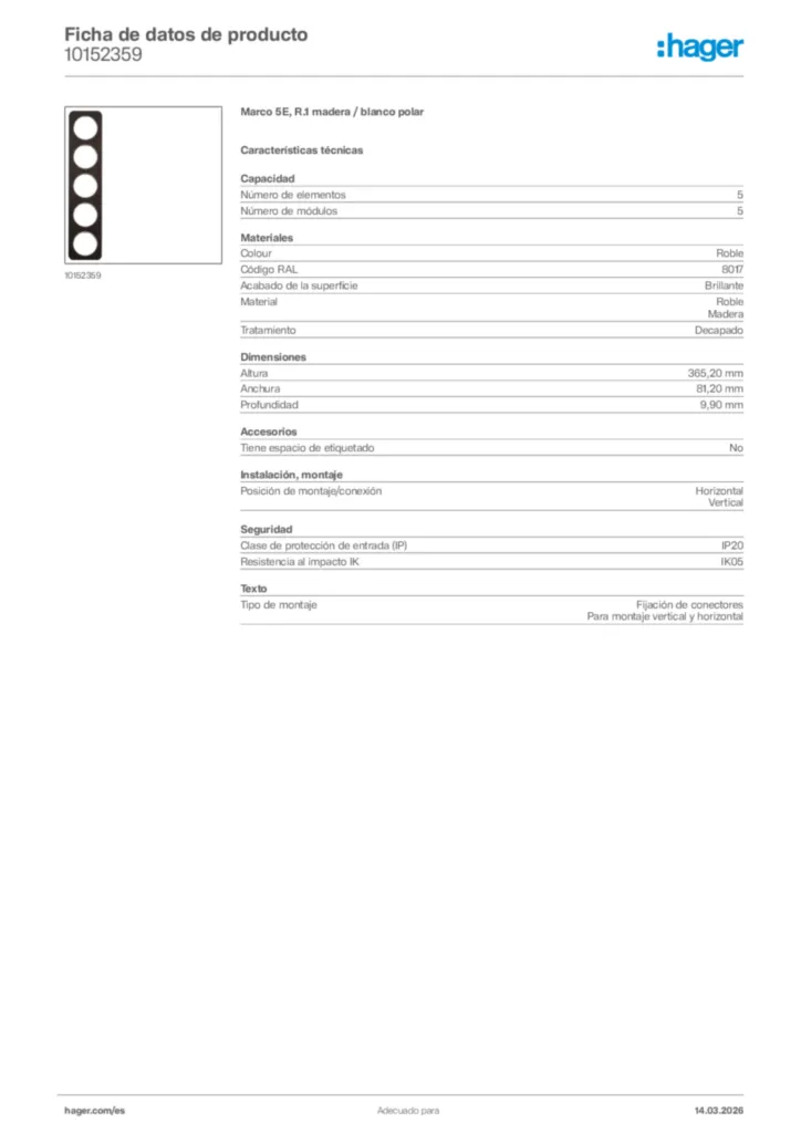 Imagen Hager Ficha de datos de producto 10152359 | Hager España