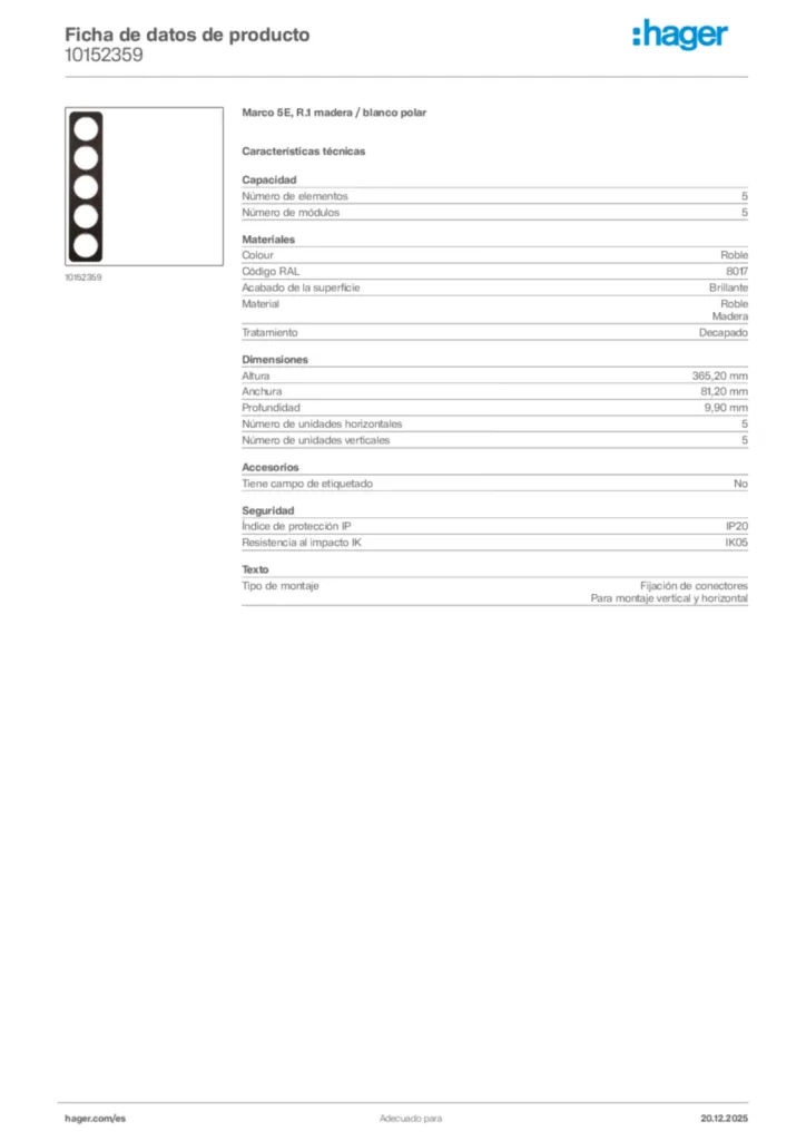 Imagen Hager Ficha de datos de producto 10152359 | Hager España