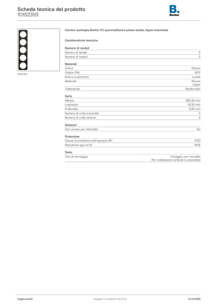 Immagine Berker Scheda tecnica del prodotto 10152359 | Hager Italia
