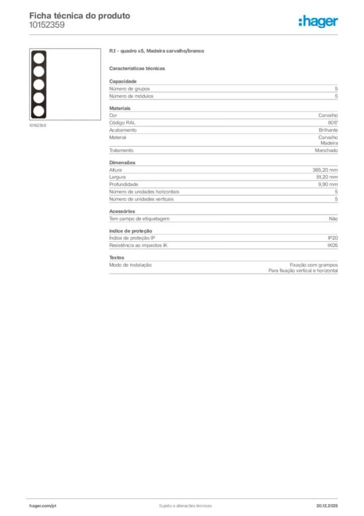 Imagem Hager Ficha técnica do produto 10152359 | Hager Portugal