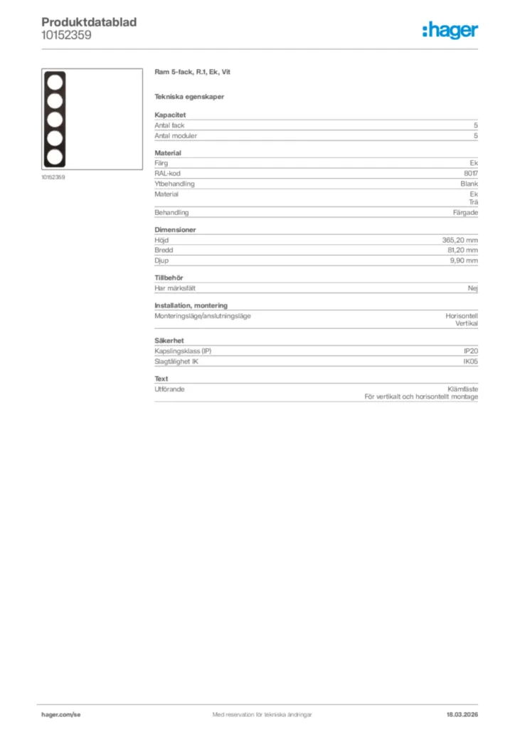 Bild Hager Produktdatablad 10152359 | Hager Sverige