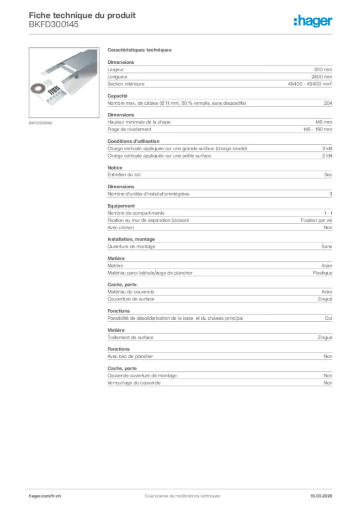 Image Hager Fiche technique du produit BKFD300145 | Hager Suisse