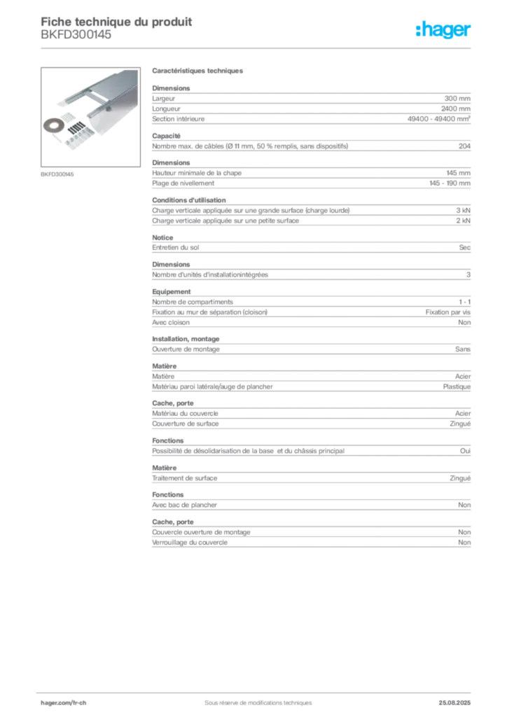 Image Hager Fiche technique du produit BKFD300145 | Hager Suisse