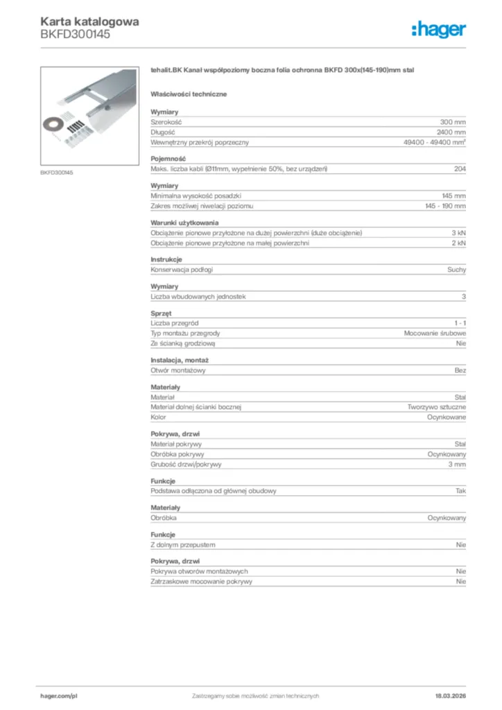 Zdjęcie Hager Karta katalogowa BKFD300145 | Hager Polska