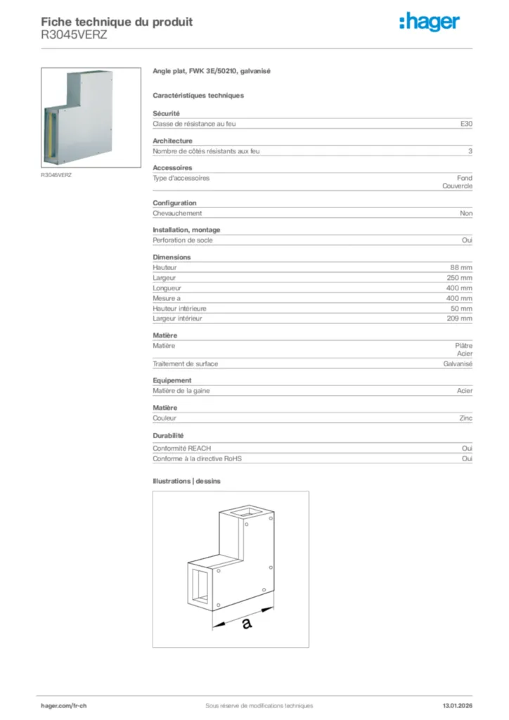 Image Hager Fiche technique du produit R3045VERZ | Hager Suisse