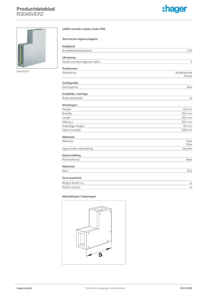 Afbeelding Hager Productdatablad R3045VERZ | Hager Nederland