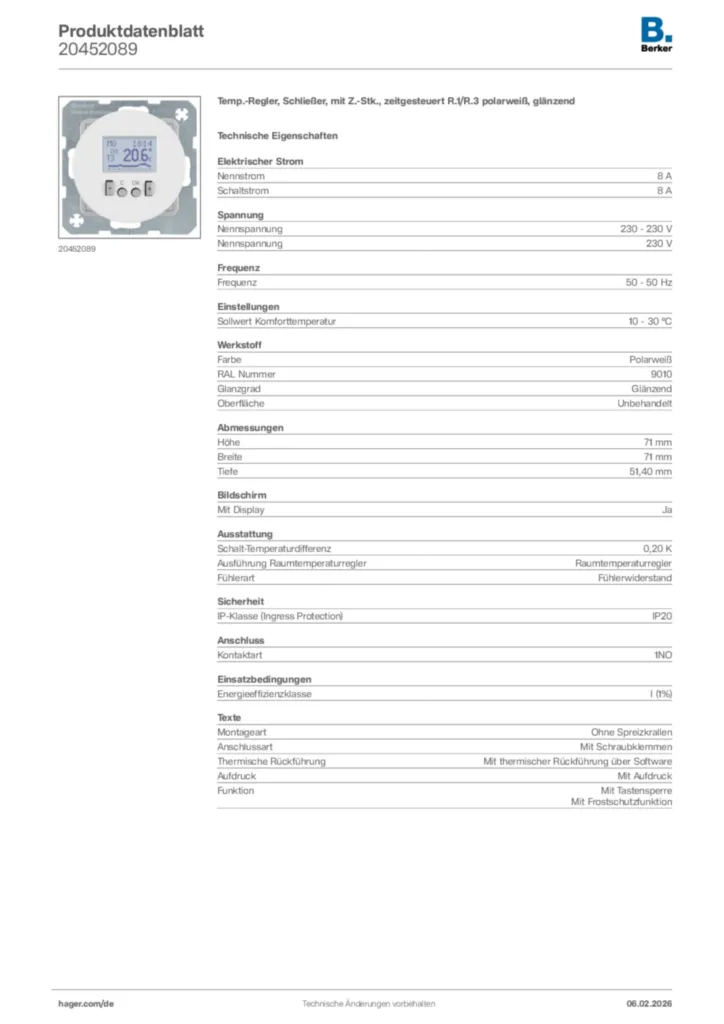 Bild Berker Produktdatenblatt 20452089 | Hager Deutschland