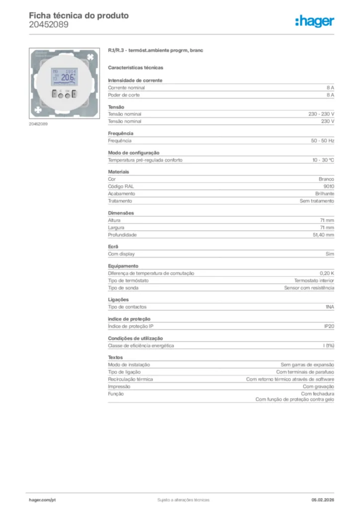 Imagem Hager Ficha técnica do produto 20452089 | Hager Portugal