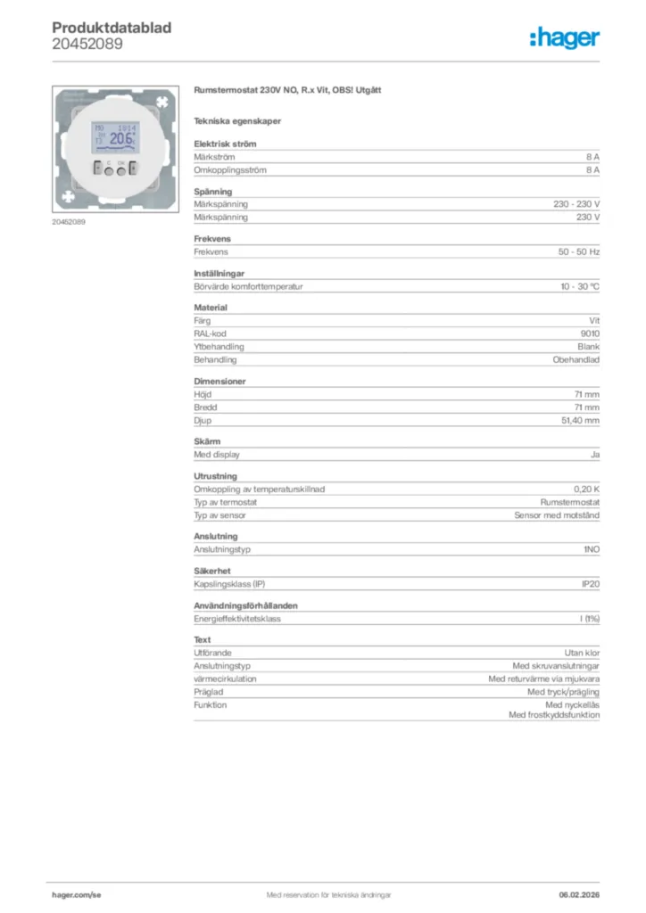 Bild Hager Produktdatablad 20452089 | Hager Sverige