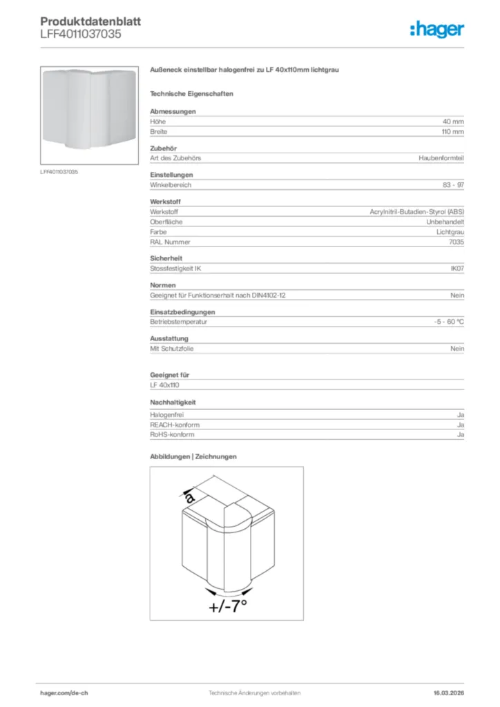 Bild Hager Produktdatenblatt LFF4011037035 | Hager Schweiz