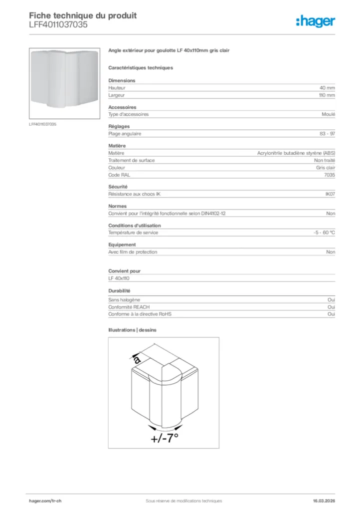 Image Hager Fiche technique du produit LFF4011037035 | Hager Suisse