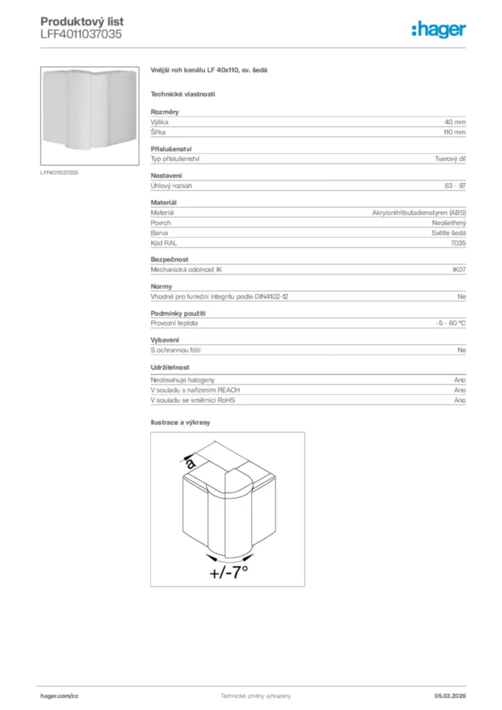 Obrázek Hager Product data sheet LFF4011037035 | Hager