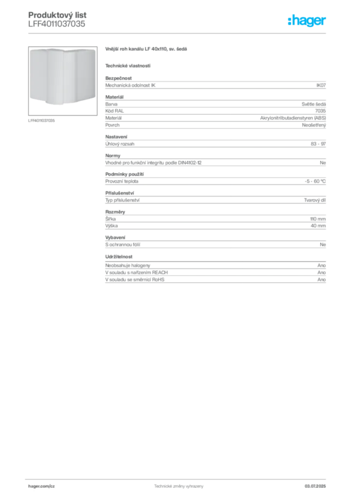 Obrázek Hager Produktový list LFF4011037035 | Hager