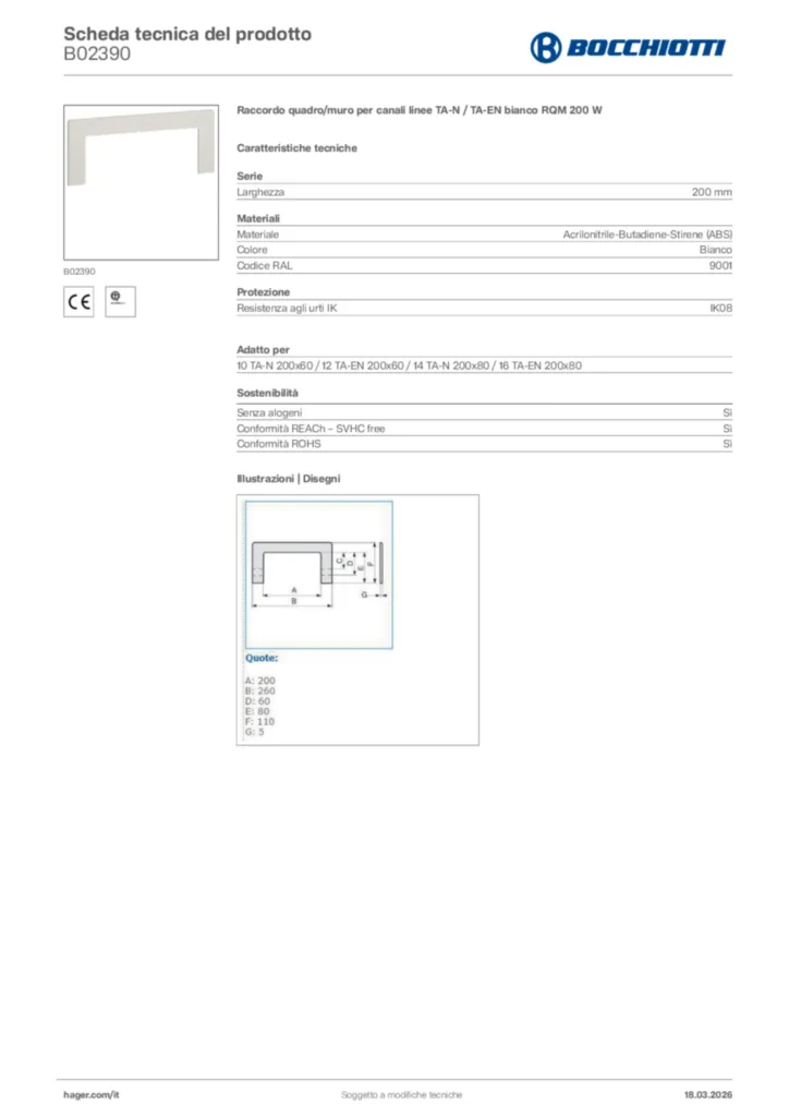 Immagine Bocchiotti Scheda tecnica del prodotto B02390 | Hager Italia