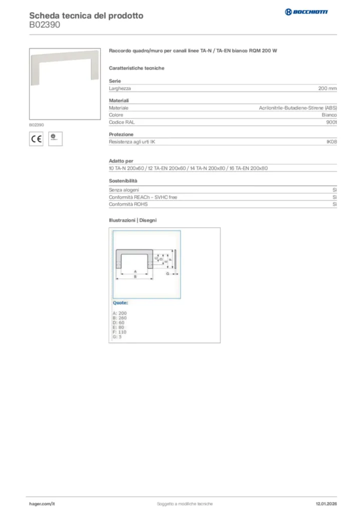 Immagine Bocchiotti Scheda tecnica del prodotto B02390 | Hager Italia