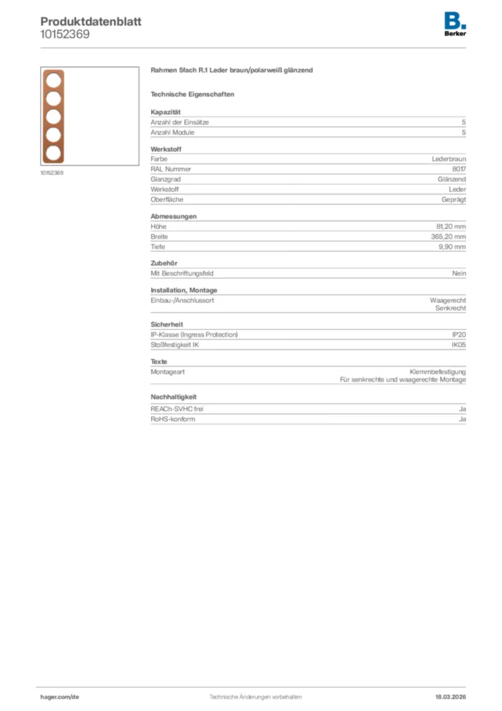 Bild Berker Produktdatenblatt 10152369 | Hager Deutschland