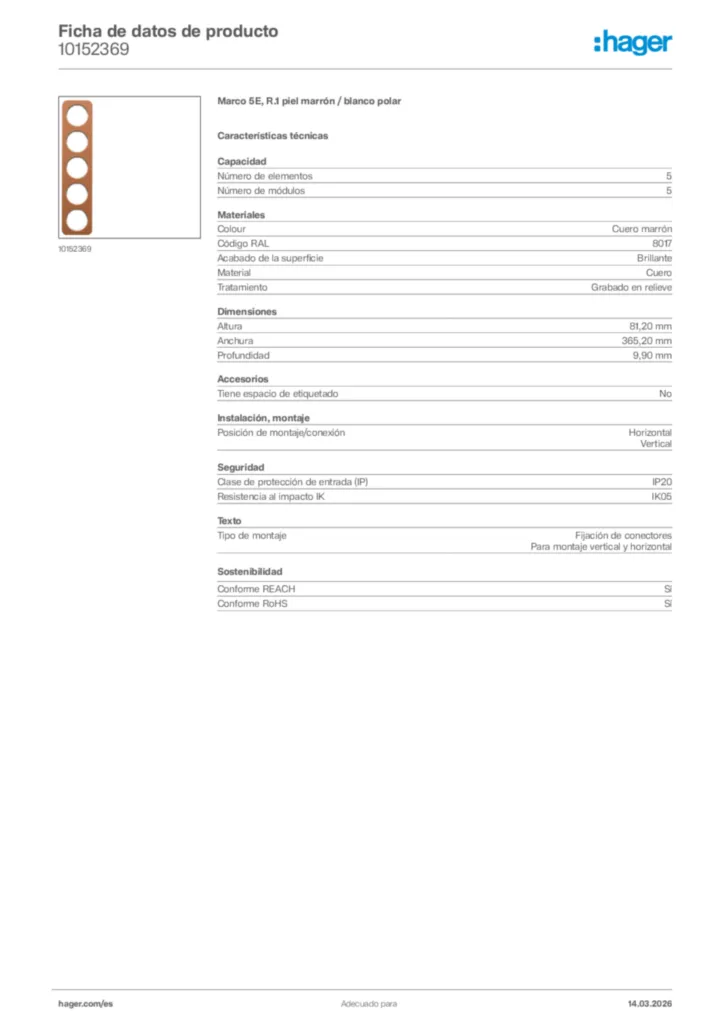 Imagen Hager Ficha de datos de producto 10152369 | Hager España