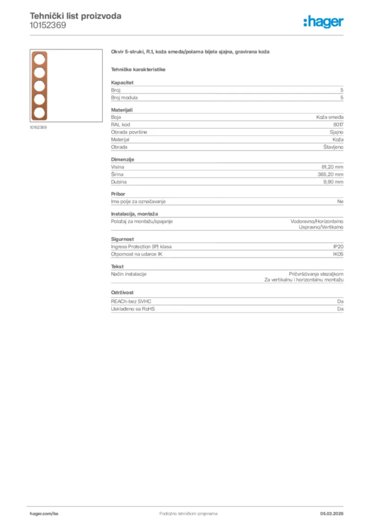 Slika Hager Tehnički list proizvoda 10152369  | Hager
