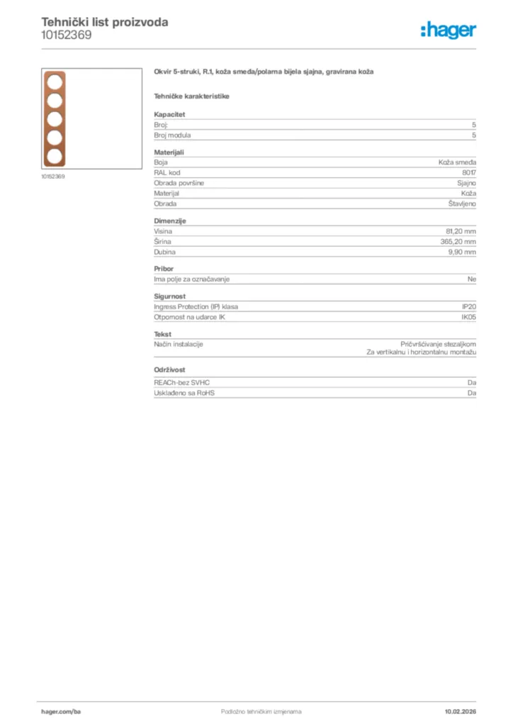 Slika Hager Tehnički list proizvoda 10152369  | Hager