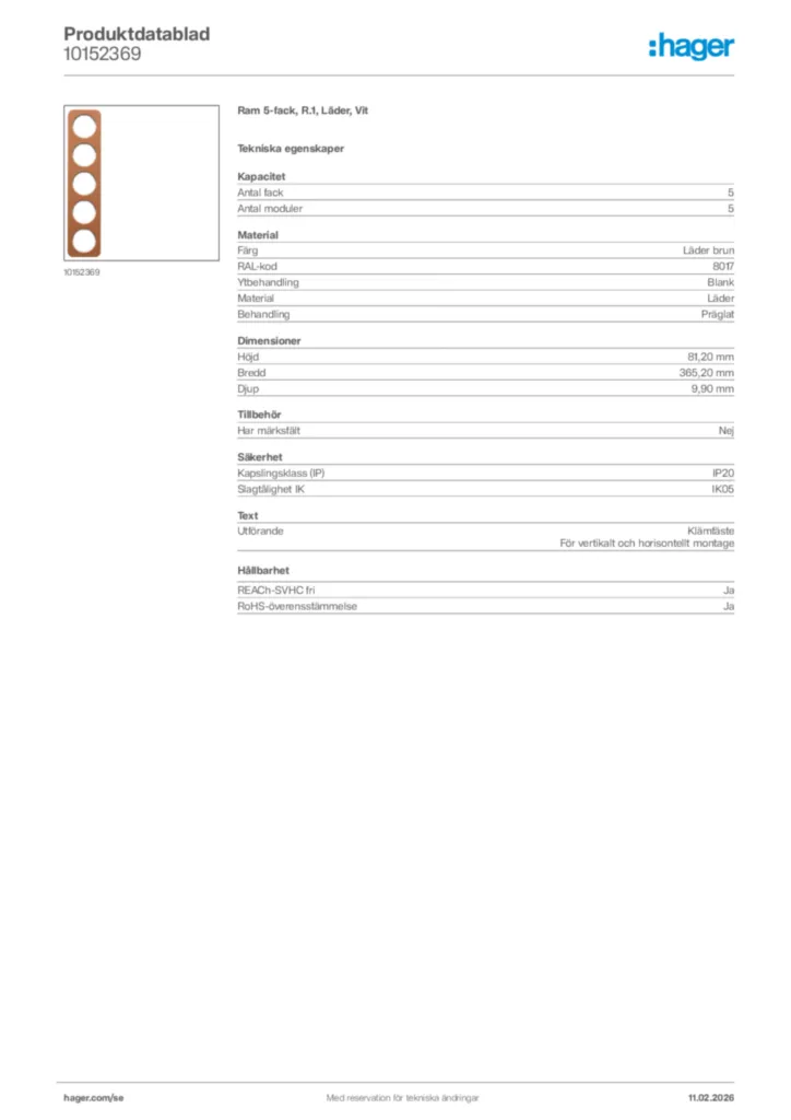 Bild Hager Produktdatablad 10152369 | Hager Sverige