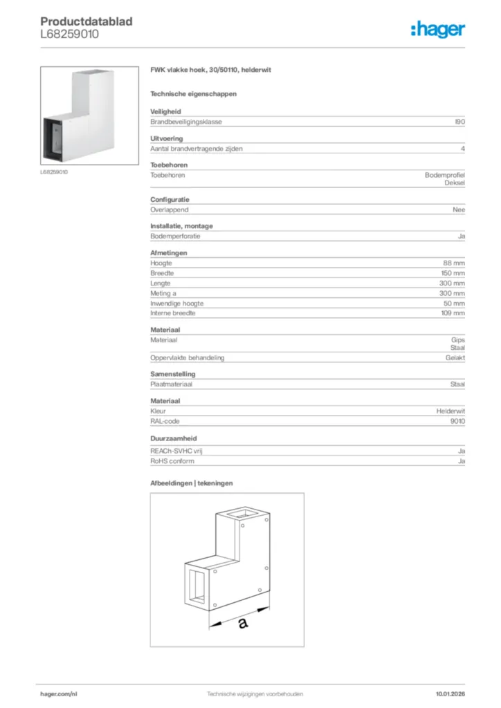 Afbeelding Hager Productdatablad L68259010 | Hager Nederland
