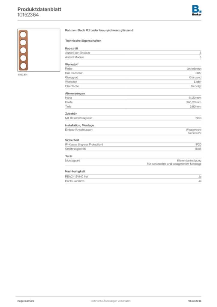 Bild Berker Produktdatenblatt 10152364 | Hager Deutschland
