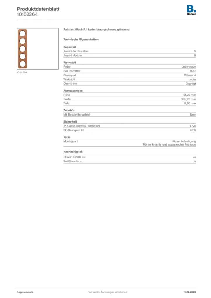 Bild Berker Produktdatenblatt 10152364 | Hager Deutschland
