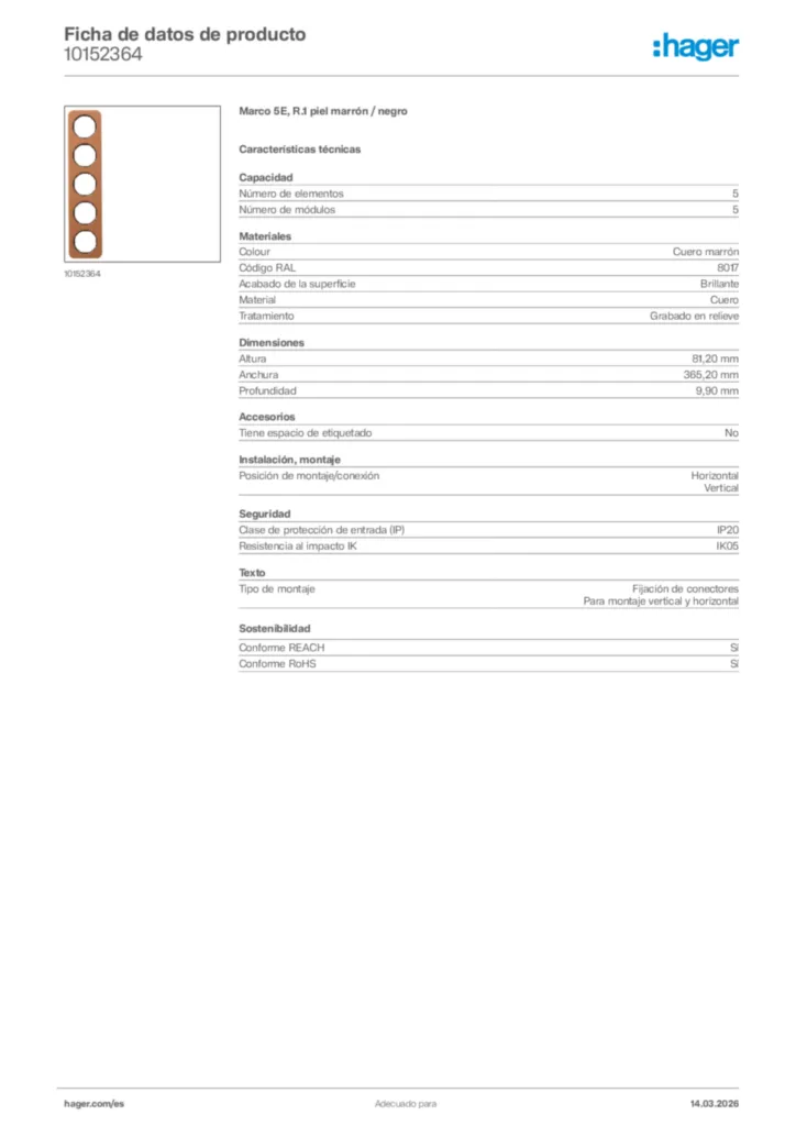 Imagen Hager Ficha de datos de producto 10152364 | Hager España