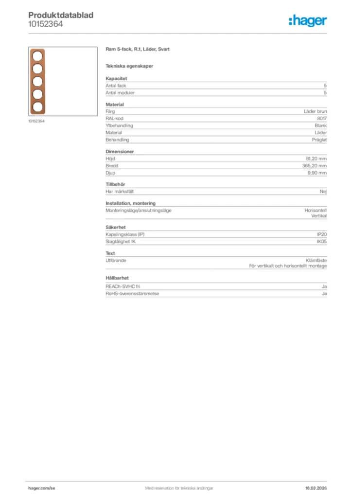 Bild Hager Produktdatablad 10152364 | Hager Sverige