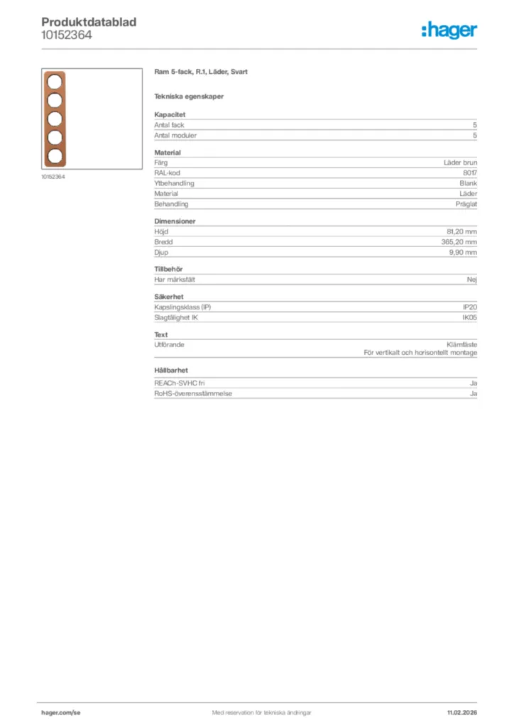 Bild Hager Produktdatablad 10152364 | Hager Sverige