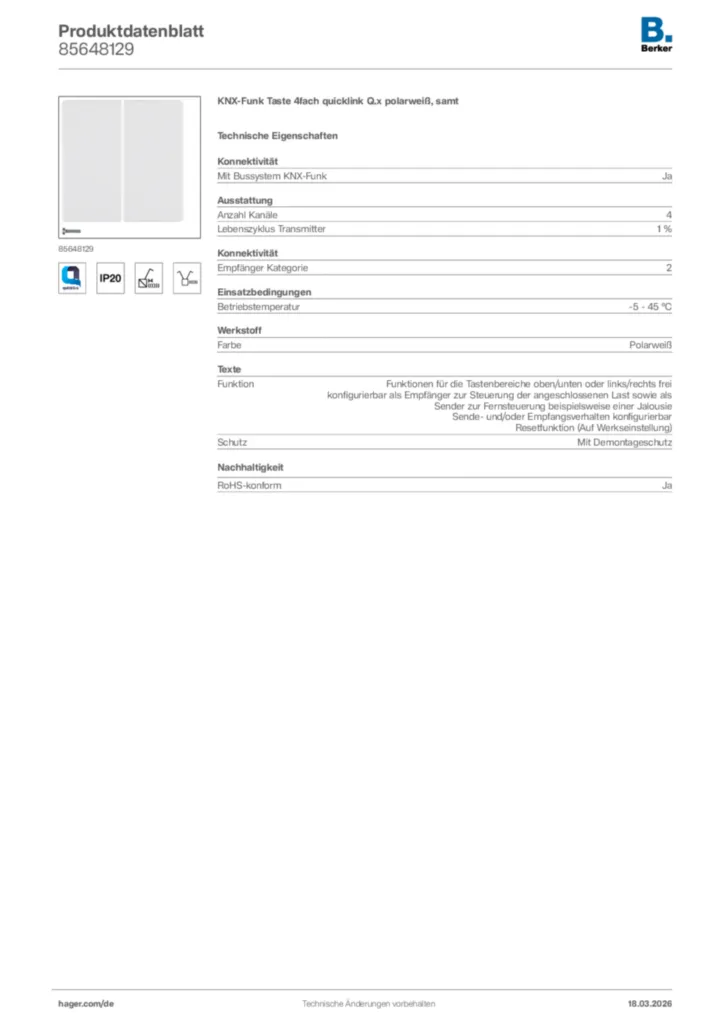 Bild Berker Produktdatenblatt 85648129 | Hager Deutschland