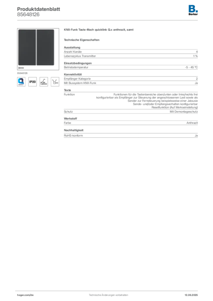 Bild Berker Produktdatenblatt 85648126 | Hager Deutschland