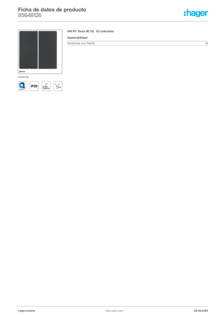 Imagen Hager Ficha de datos de producto 85648126 | Hager España