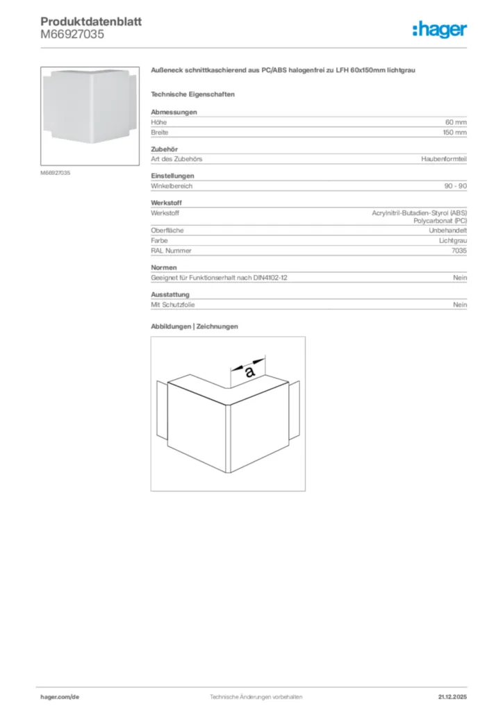 Bild Hager Produktdatenblatt M66927035 | Hager Deutschland