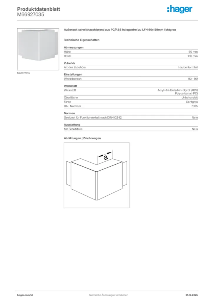 Bild Hager Produktdatenblatt M66927035 | Hager Deutschland