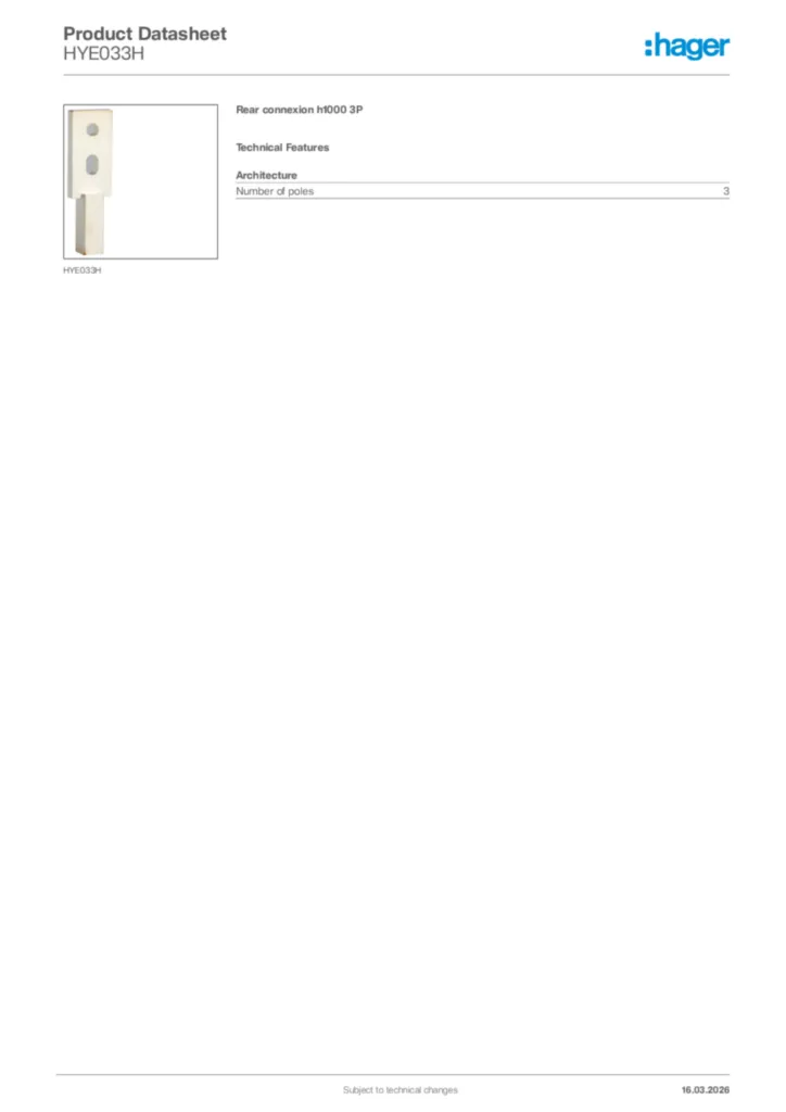 Image Hager Product data sheet HYE033H  | Hager Africa