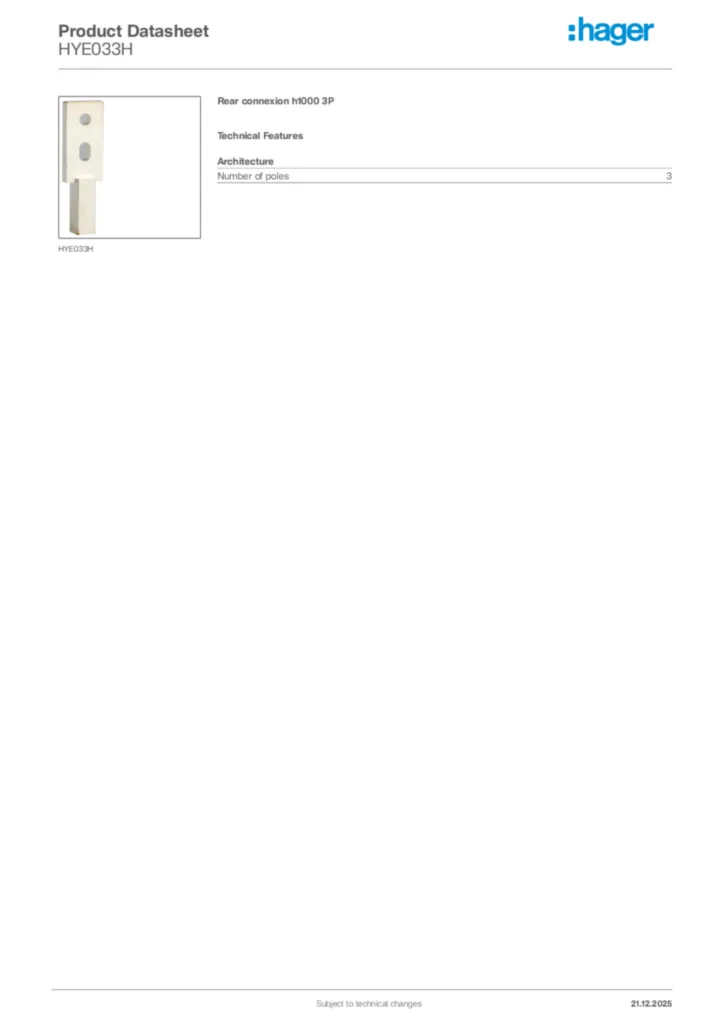 Image Hager Product data sheet HYE033H  | Hager Africa
