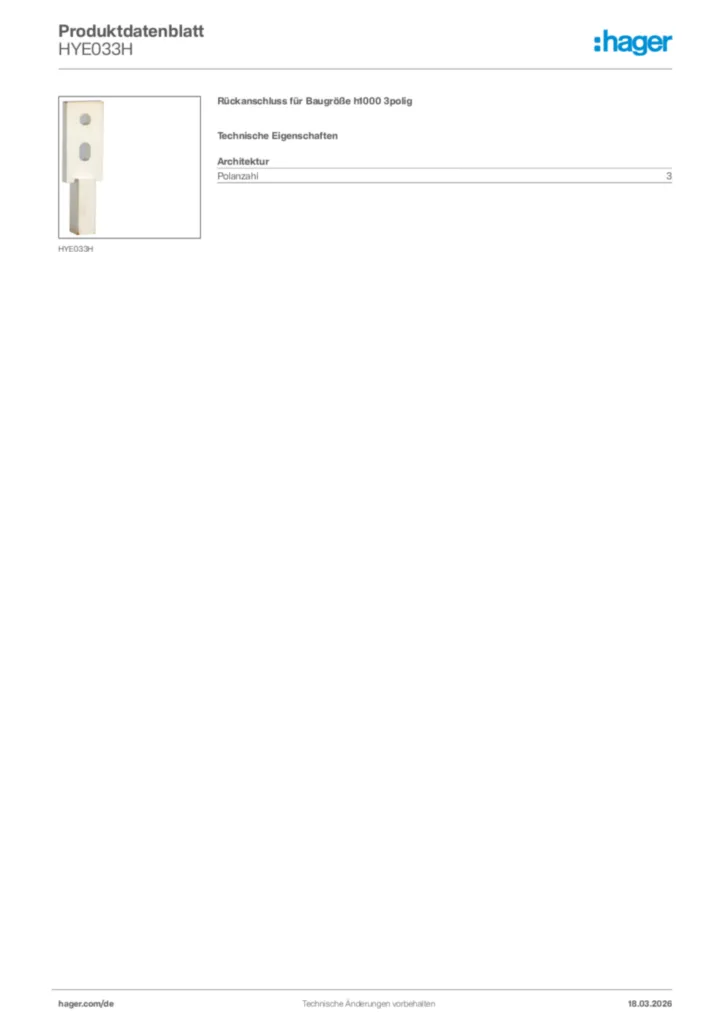 Bild Hager Produktdatenblatt HYE033H | Hager Deutschland